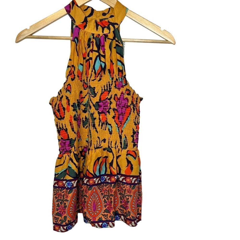 NWT HauteHippie yellow Floral Halter Neck Women Top size small - Picture 2 of 7